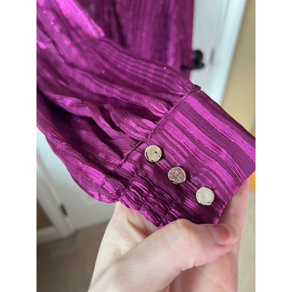 NEW Chico's Split Neck Crinkle Blouse Magenta Purple Shimmer Long Sleeve Sz 16 - Picture 8 of 16